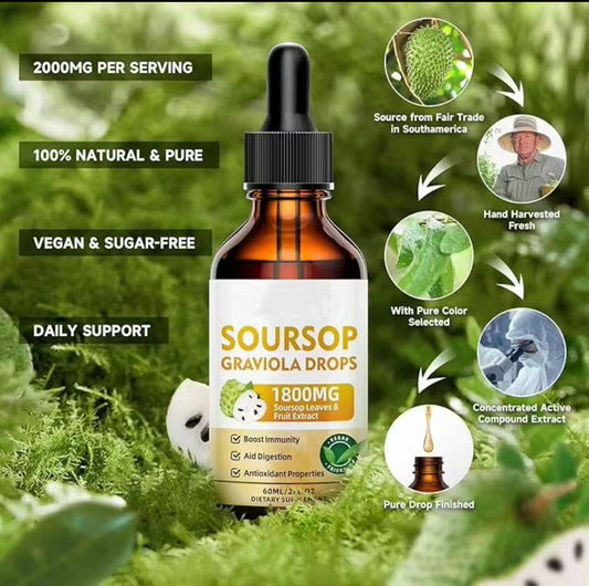 Pure Soursop Graviola Liquid Drops (Fruit & Leaf Herbal Extract) - Immune System Powerhouse