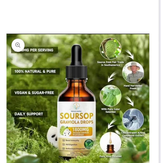 Pure Soursop Graviola Liquid Drops (Fruit & Leaf Herbal Extract) - Immune System Powerhouse