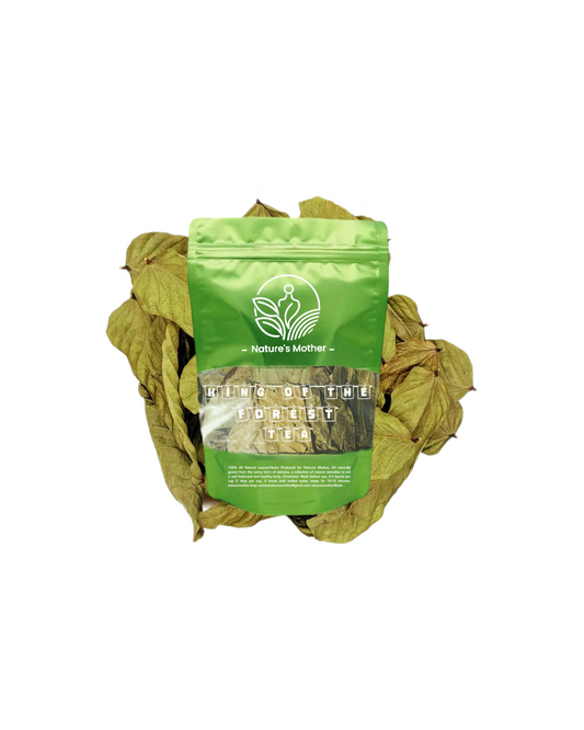 Green package labeled 'Nature's Mother' with dried herbs on a white background