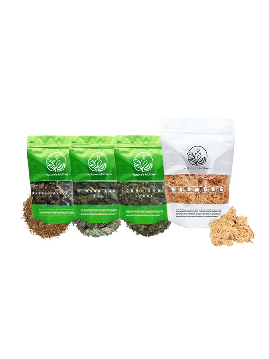 Three green packages and a white package with brown contents on a white background