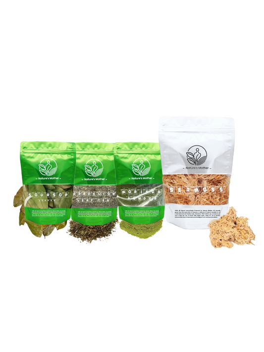 Four green packages and one white package with visible contents on a white background