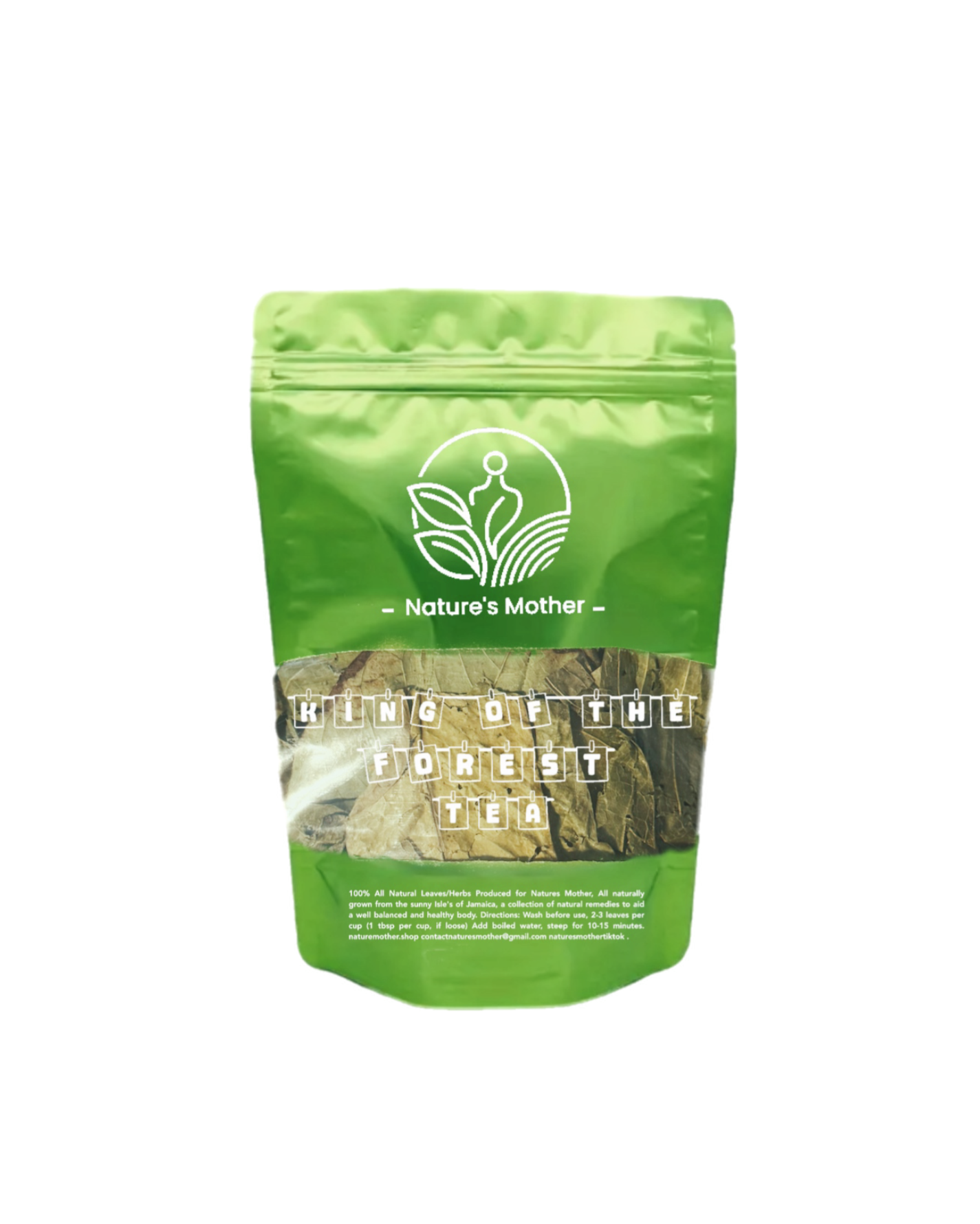 Green package of 'Kind of the Forest Tea' by Nature's Mother on a white background