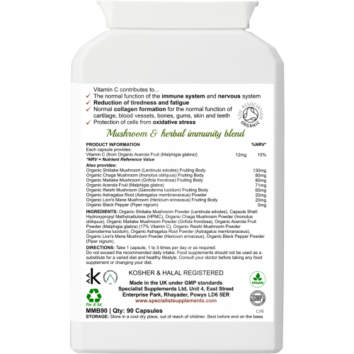 Multi-Mushroom Organic Blend Capsules - Immune Support Focus Super-food