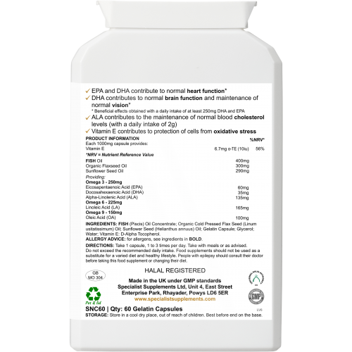 Omega 3-6-9 Capsules 1000mg -Heart Health & Brain Support